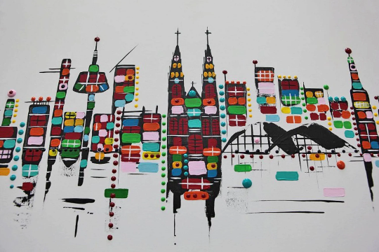 Gemälde Acryl Leinwand abstrakte Malerei Original painting skyline Köln Dom