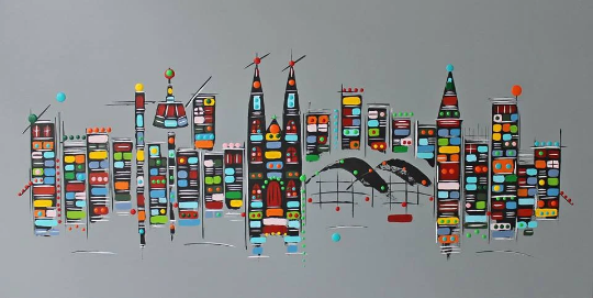 Gemälde Acryl Leinwand abstrakte Malerei Original painting skyline Köln Dom