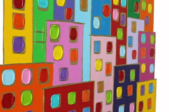 Gemälde Malerei Acryl Leinwand Original painting skyline Häuser abstrakt