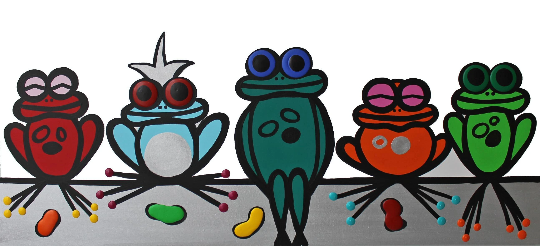 abstraktes Gemälde Original Malerei Leinwand painting canvas Keilrahmen Frösche frog popart streetar