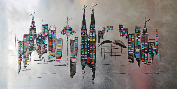 Gemälde Acryl Aluminium abstrakte Malerei Original painting skyline Köln Dom