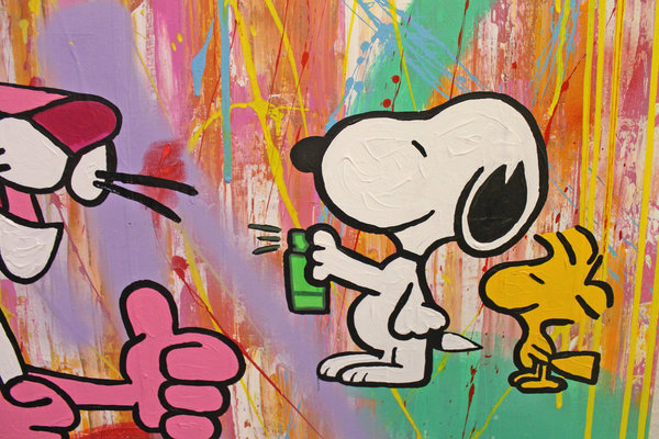 Gemälde Acrylbild Malerei PINK PANTHER SNOOPY Original pop art street art Leinwand